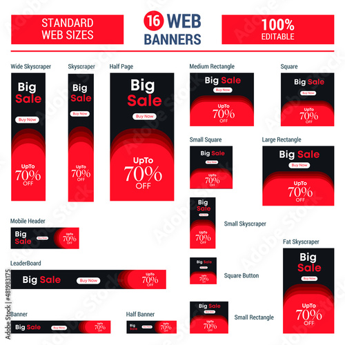 Set Of Big Sale Web Ads Template With 16 Standard Size