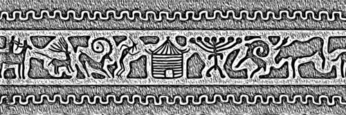 Ethnic border on the theme of rock paintings of Siberia, vector design. Seamless pattern, banner.	