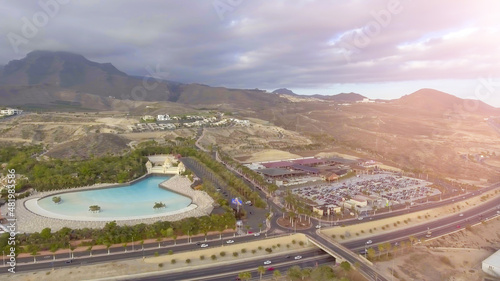 Aerial view of Coasta Adeje in Tenerife. Mountains and countryside.