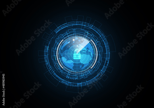 Technology abstract future lock cloud globe radar security circle background vector illustration