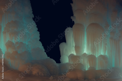 Ice stalagmites under the night sky