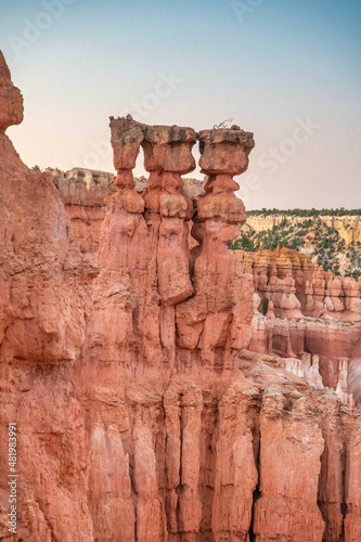 Thor's hammer and the Three Sisters in the sunset light at Bryce Canyon National Park, Utah - USA.