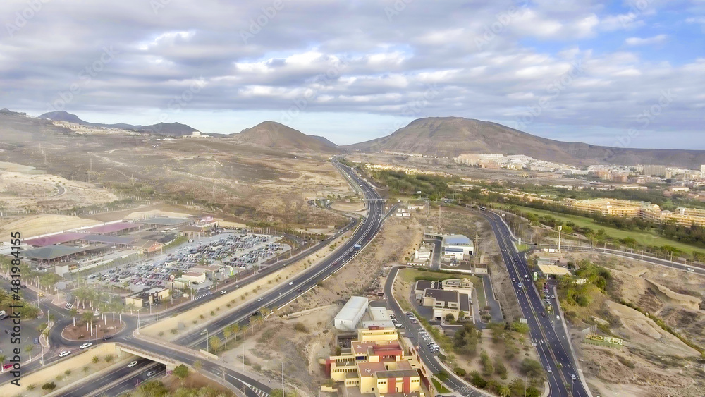 Aerial view of Coasta Adeje in Tenerife. Mountains and countryside. Aerial view of Coasta Adeje in Tenerife. Mountains and countryside.