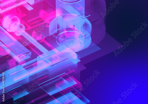 Abstract 3d blue purple color blockchain isometric digital technology texture background.