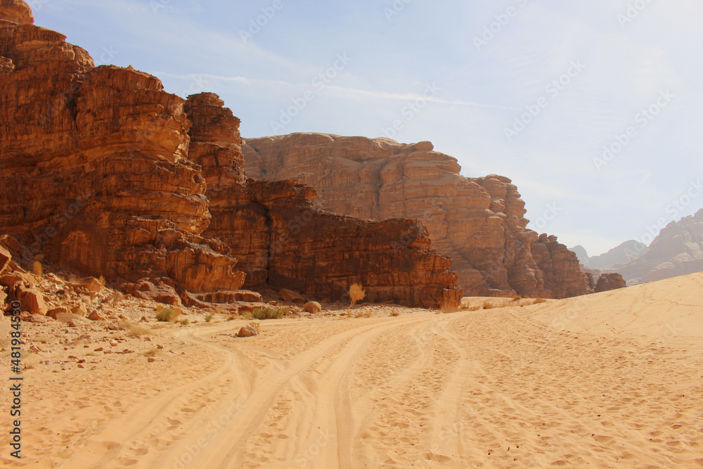 Jordan, Wadi Rum desert rock formations and mountains