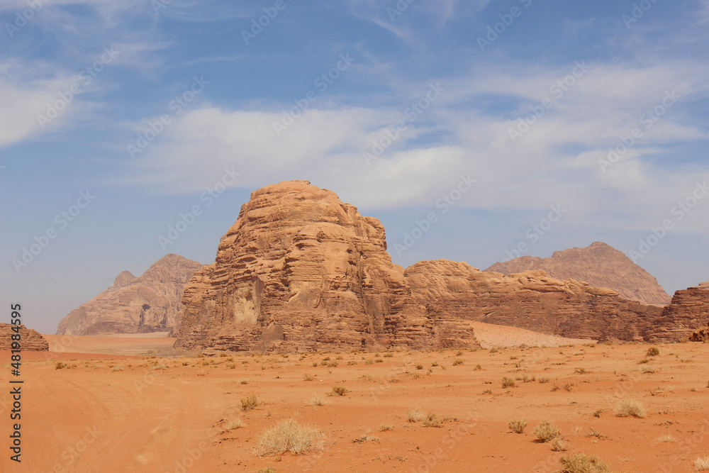 Jordan, Wadi Rum desert rock formations and mountains Jordan, Wadi Rum desert rock formations and mountains