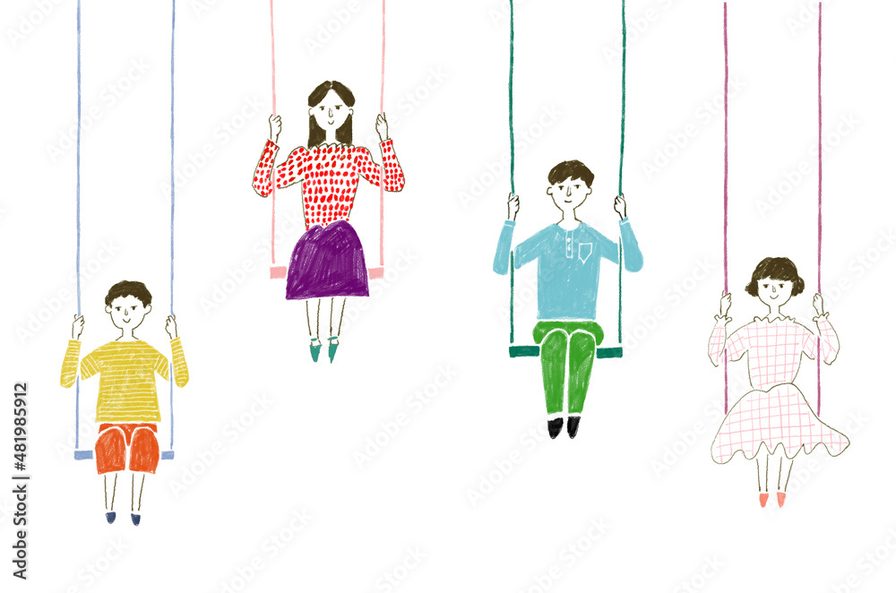 ブランコに座る家族 Stock イラスト Adobe Stock