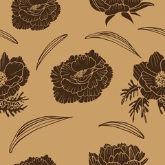 Handdoek met foto Bruin patronen Bloemen silhouetten naadloos patroon  © Deell