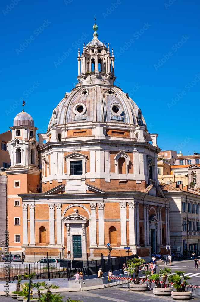 XVI century Santa Maria di Loreto church Piazza Venezia square and Foro Traiano street in historic city center of Rome in Italy
