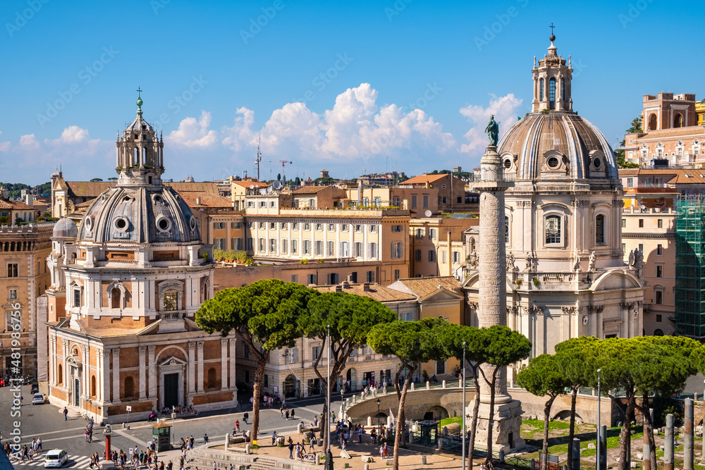Santa Maria di Loreto and Most Holy Name of Mary at the Trajan Forum church at Piazza Venezia square and Foro Traiano in historic city center of Rome in Italy
