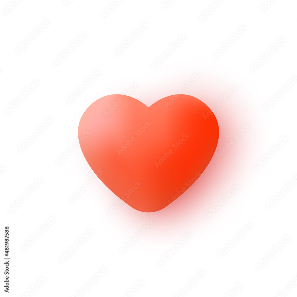 Love heart for Valentines Day. Like icon for social network in 3d cartoon minimal style. Vector illustration.