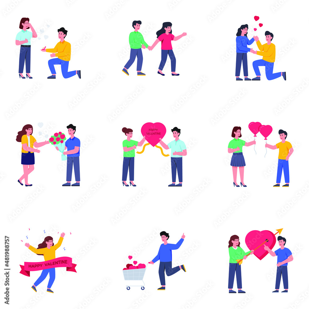 Pack of Valentine Day Flat Illustrations