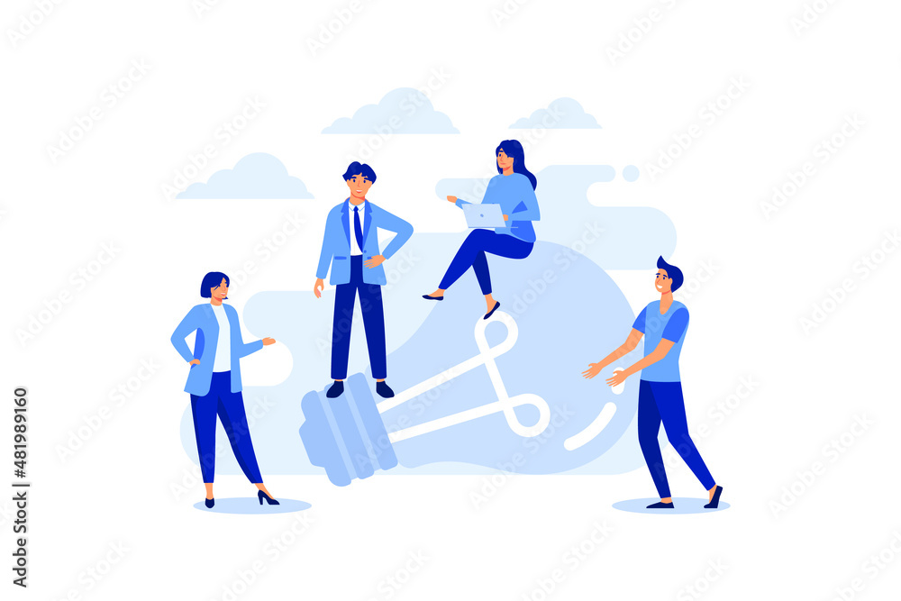 online assistant at work. promotion in the network. manager at remote work, searching for new ideas solutions, working together in the company, brainstorming flat vector illustration 