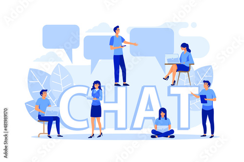 flat Vector colorful illustration of communication via the Internet, social networking,chat, video,news,messages,web site, search friends, mobile web graphics vector