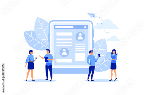 flat Vector colorful illustration of communication via the Internet, social networking,chat, video,news,messages,web site, search friends, mobile web graphics,sending messages, online dating 