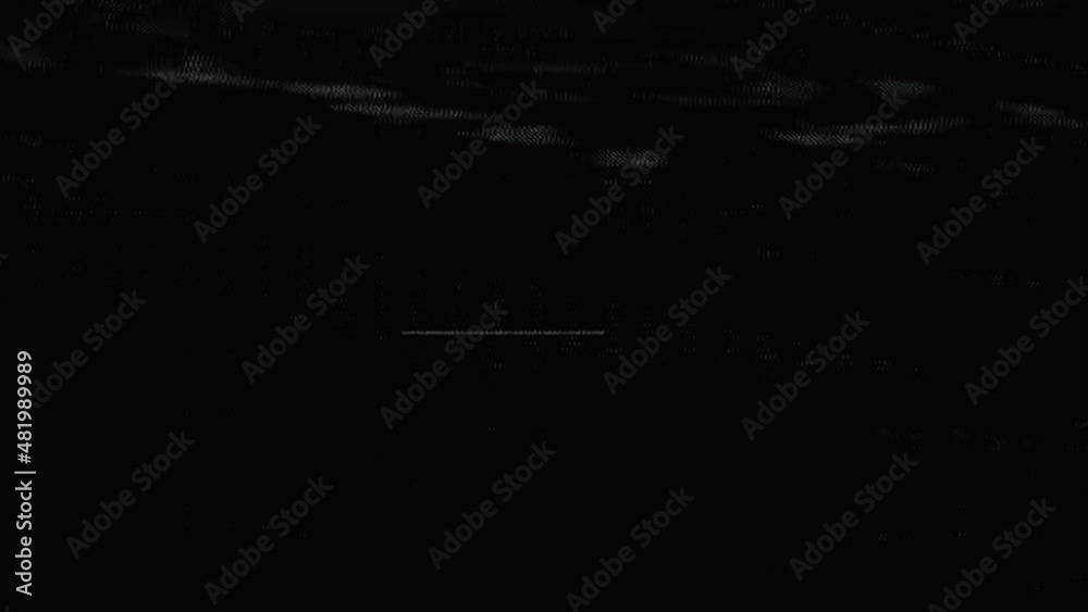 Analog glitch overlay. Static noise. Old TV screen. Signal error. Black white flicker distortion display switch off turn on dark background for transition loop.