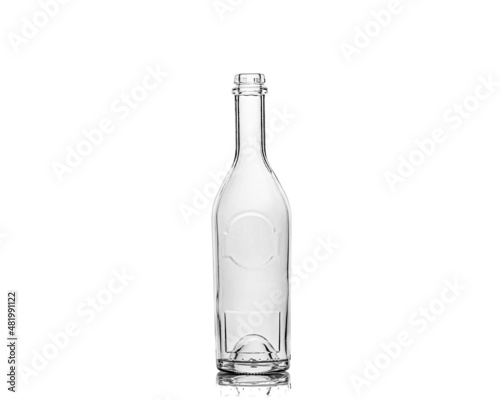 Empty glass bottle of alcoholic drinks, isolated on white background