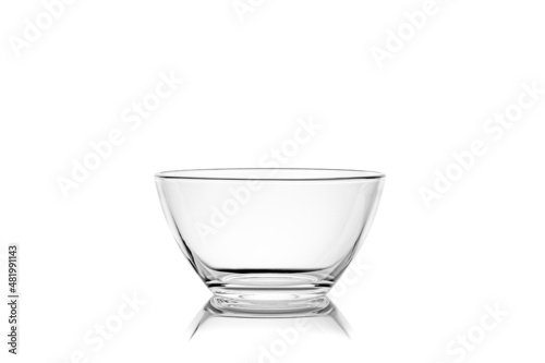 Empty transparent glass bowl isolated on white background