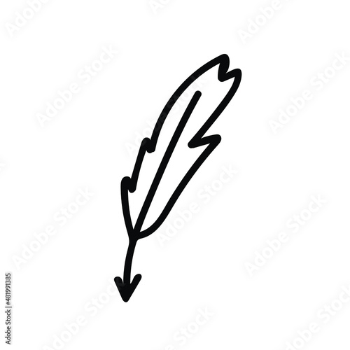 Vector illustration of a Feather for Valentine's Day with a black line on an isolated background.Single,simple,festive picture in doodle style.Design for cards,stickers,posters,web,packaging.