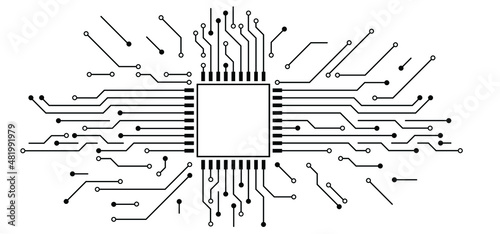 Circuit board or electronic motherboard. lines and dots connect. Vector high-tech technology data. Electrical board. digital tech. cpu, pcb printed circuit. For chip and process.   Input or output.