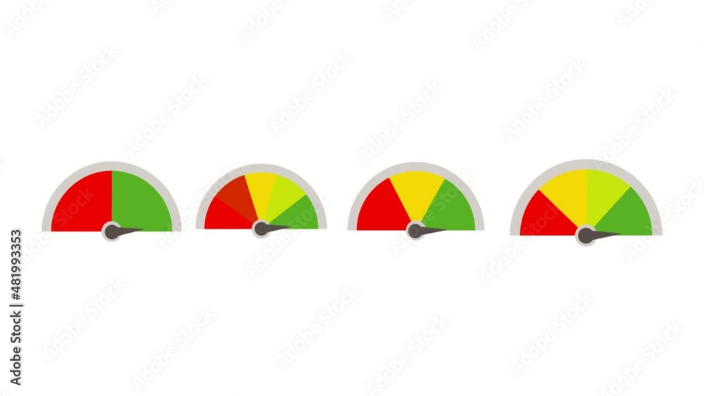 low to high scale, green and red vector gauge. risk, pain, feedback