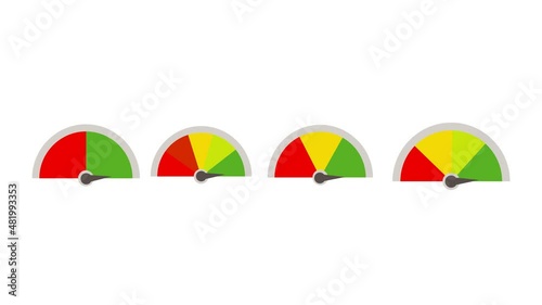 low to high scale, green and red vector gauge. risk, pain, feedback barometer sign, performance symbol. mood score. Video Animation in 4K photo