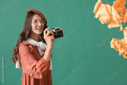Young Parisian woman taking...