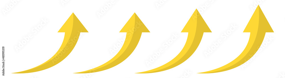 Arrow up web design icons. Set of curve rise increase arrows. Growth pictogram isolated. Vector illustration. Arrow up web design icons. Set of curve rise increase arrows. Growth pictogram isolated. Vector illustration.