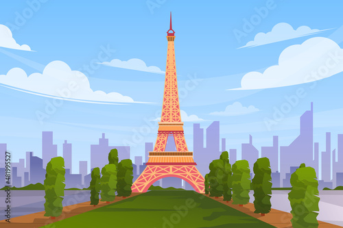 Fototapete Beautiful scene with Eiffel Tower in Paris vector