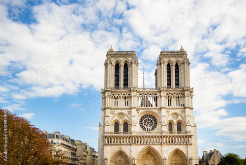 Architecture Cathedral Notre Dame de Paris in Paris, France, Cathedral Notre Dame is one of the most iconic landmarks of Paris, Postcard of Paris.