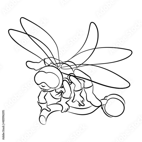  Animals. Dragonfly.  Black and white drawing, isolated background. Coloring book for kids. © Ivan Voronov