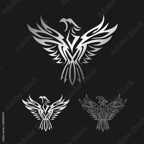 Emblem template with eagle in engraving style. Design elements for logo, label, sign, menu. Vector illustration