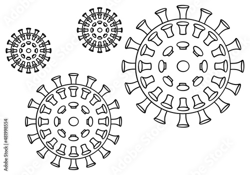 Ilustración de virus de covid-19 o viruela del mono negro en fondo blanco.