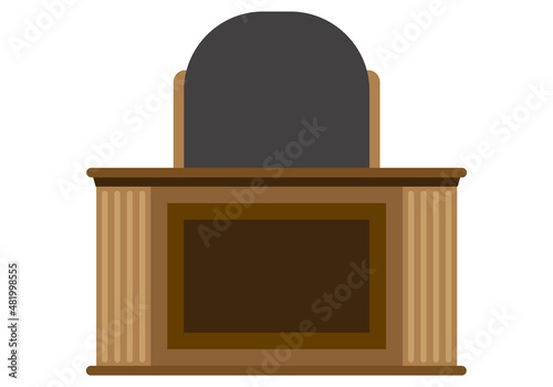 Mesa de madera de juez con sillón. 