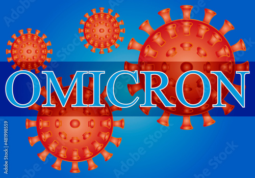 Virus del covid-19 variante omicron sobre fondo azul. 