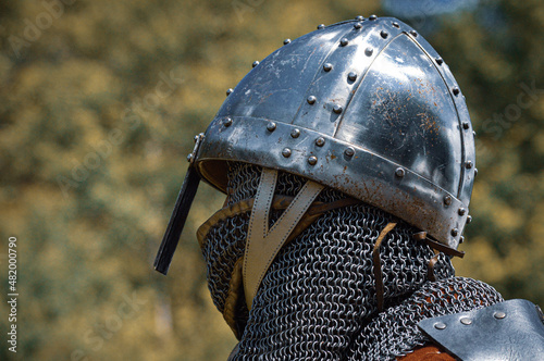 medieval knight helmet and sword