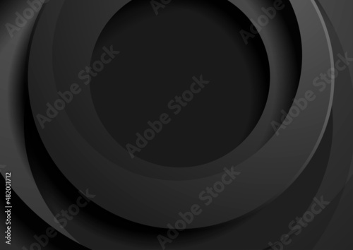 Black geometric tech abstract background with circles. Vector design