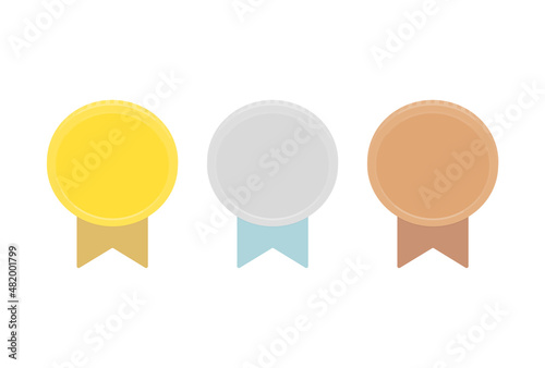 金銀銅カラーのリボン付きのバッジ・勲章- シンプルなリボンコインの素材のセット
