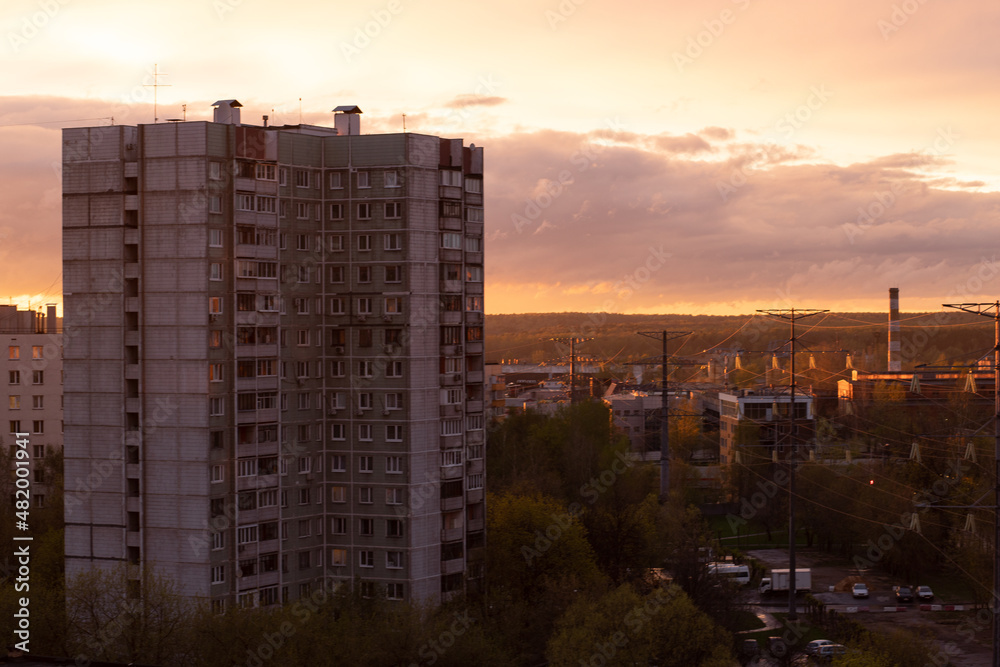 Sunset in the city, beautiful sky in Moscow, sleeping area of the city Sunset in the city, beautiful sky in Moscow, sleeping area of the city