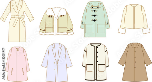 冬用レディースコートのイラストセット