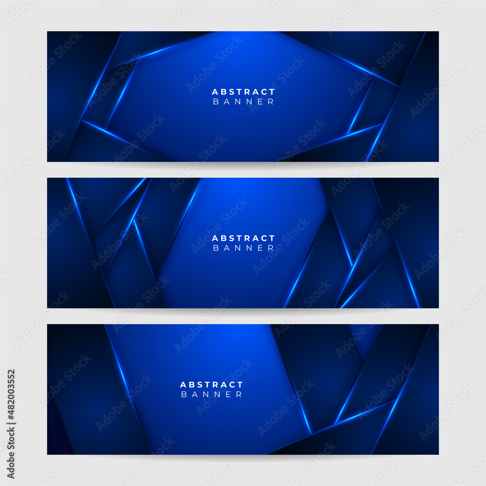 Fototapeta premium Corporate neon style blue wide banner design background