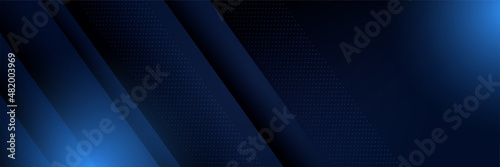 Corporate business blue wide banner design background. Abstract 3d banner design with dark blue technology geometric background. Vector illustration