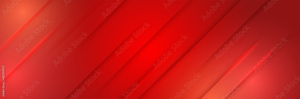 Abstract neon style red wide banner design background. Abstract 3d banner design with dark red technology geometric background. Vector illustration
