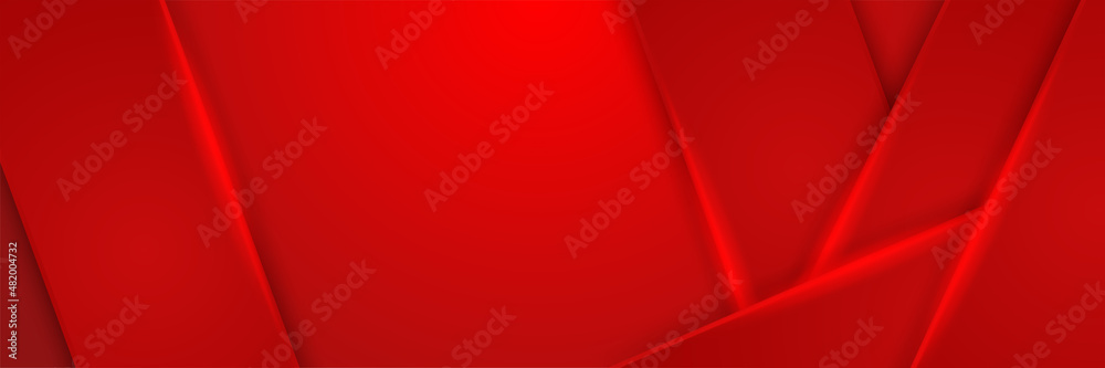 Corporate neon style red wide banner design background. Abstract 3d banner design with dark red technology geometric background. Vector illustration