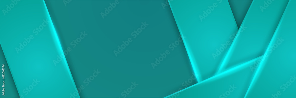 Corporate neon style tosca wide banner design background. Abstract 3d banner design with dark green technology geometric background. Vector illustration