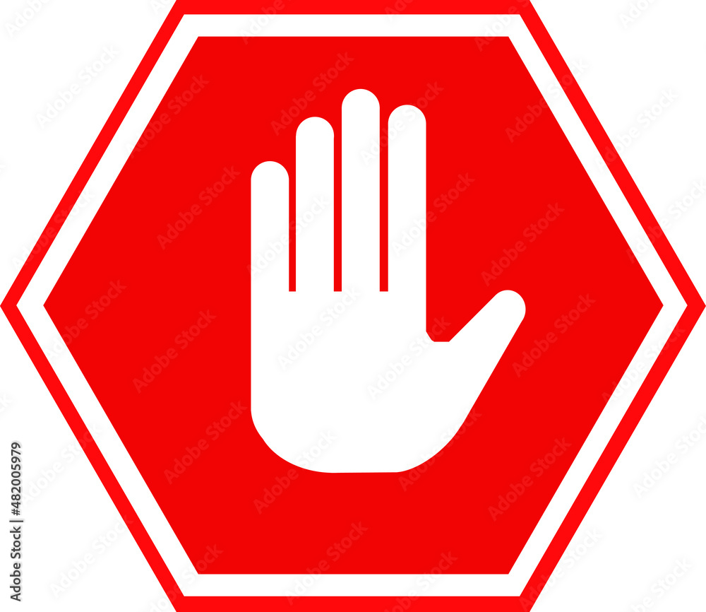 Red Stop Sign with Hand Symbol Red Stop Sign with Hand Symbol
