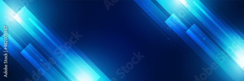 Technology global blue wide banner design background. Abstract modern 3d banner design with dark blue technology geometric background. Vector illustration