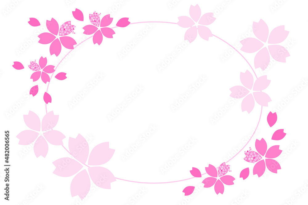 イラスト　桜のフレーム（楕円・ピンク）