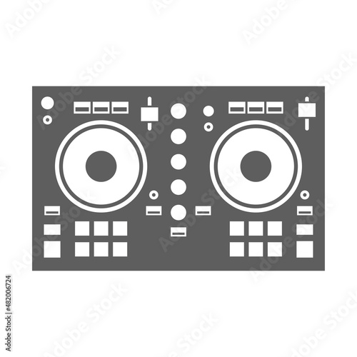 Monochrome DJ console line icon vector illustration logo professional deejay music sound balance