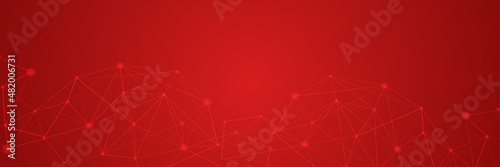 Networking neon style red wide banner design background. Abstract modern 3d banner design with dark red technology geometric background. Vector illustration